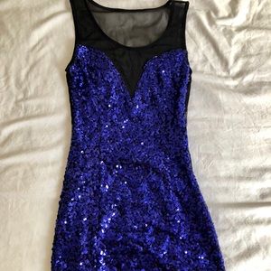 Lipsy Blue Sequin and Mesh Dress